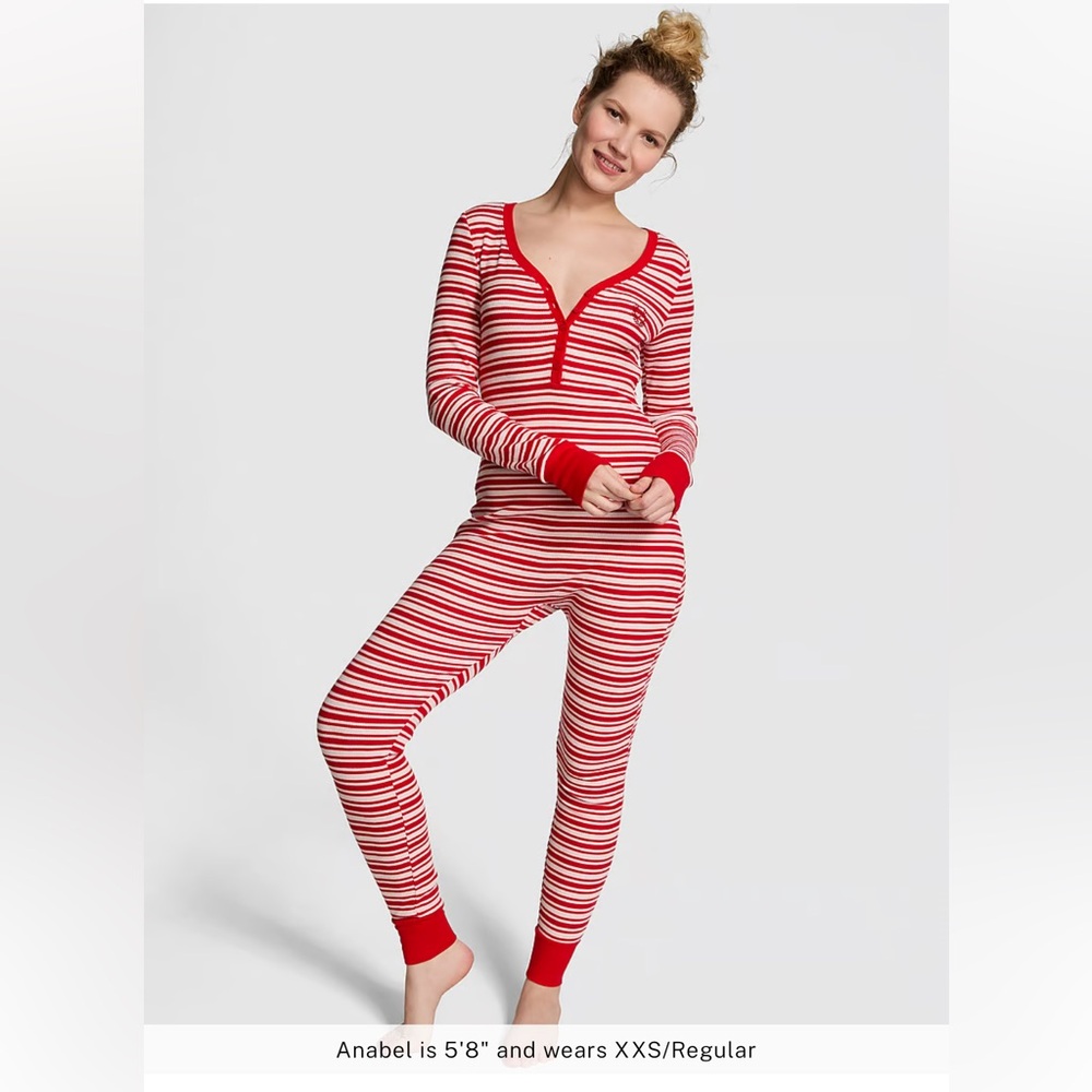 Victoria’s Secret PINK THERMAL LONG ONESIE - Bright Vermillion Stripes